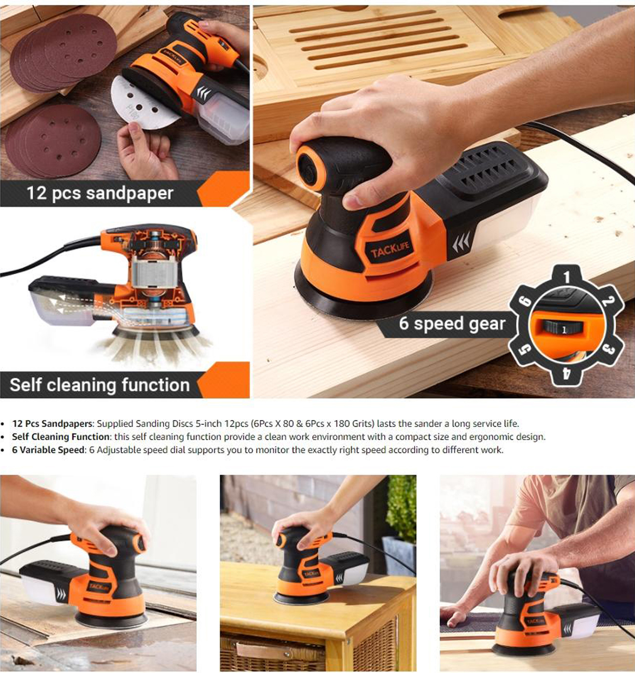 TACKLIFE 5-Inch Random Orbit Sander